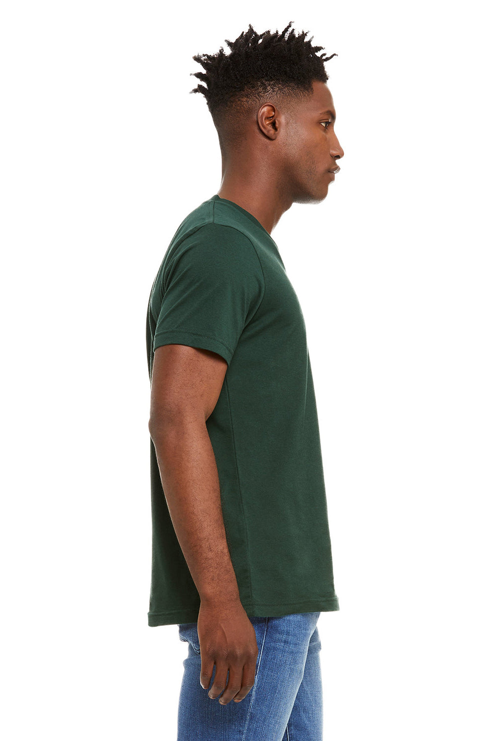 Bella + Canvas BC3005/3005/3655C Mens Jersey Short Sleeve V-Neck T-Shirt Forest Green Model Side
