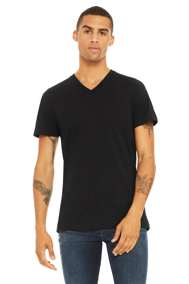 Bella + Canvas BC3005/3005/3655C Mens Jersey Short Sleeve V-Neck T-Shirt Black Model Front