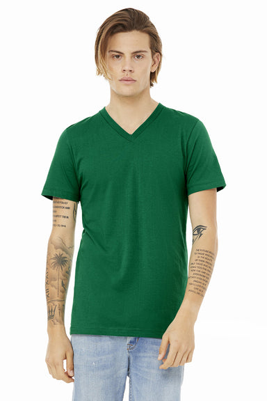 Bella + Canvas BC3005/3005/3655C Mens Jersey Short Sleeve V-Neck T-Shirt Kelly Green Model Front