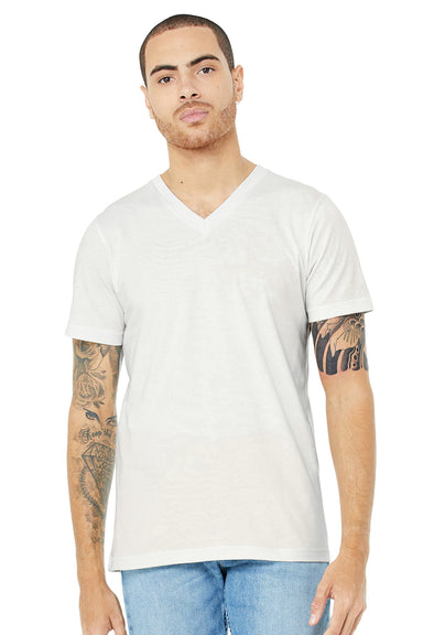 Bella + Canvas BC3005/3005/3655C Mens Jersey Short Sleeve V-Neck T-Shirt Vintage White Model Front