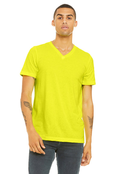 Bella + Canvas BC3005/3005/3655C Mens Jersey Short Sleeve V-Neck T-Shirt Neon Yellow Model Front