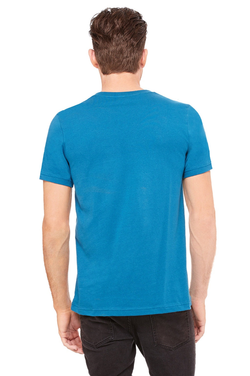 Bella + Canvas BC3005/3005 Mens Jersey Short Sleeve V-Neck T-Shirt Deep Teal Blue Model Back