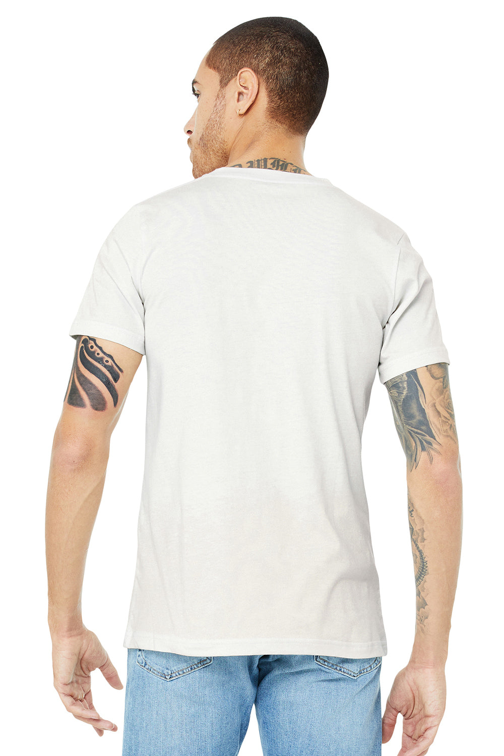 Bella + Canvas BC3005/3005/3655C Mens Jersey Short Sleeve V-Neck T-Shirt Vintage White Model Back