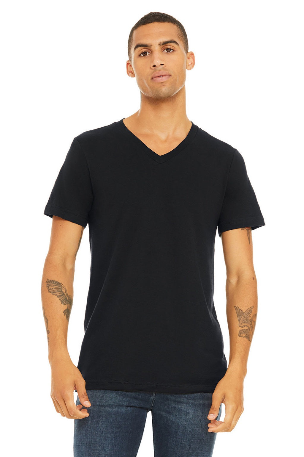Bella + Canvas BC3005/3005 Mens Jersey Short Sleeve V-Neck T-Shirt Vintage Black Model Front