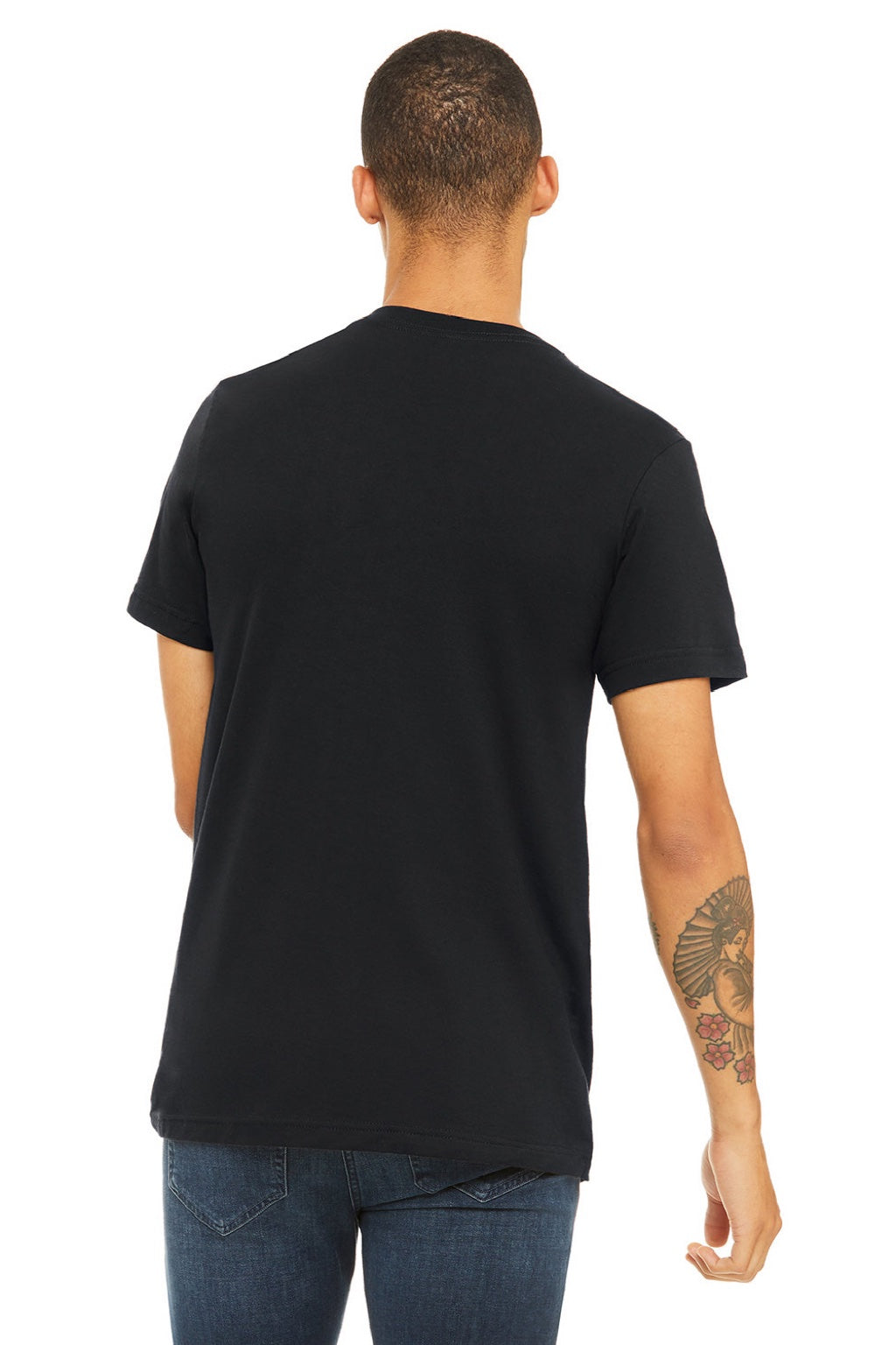 Bella + Canvas BC3005/3005 Mens Jersey Short Sleeve V-Neck T-Shirt Vintage Black Model Back