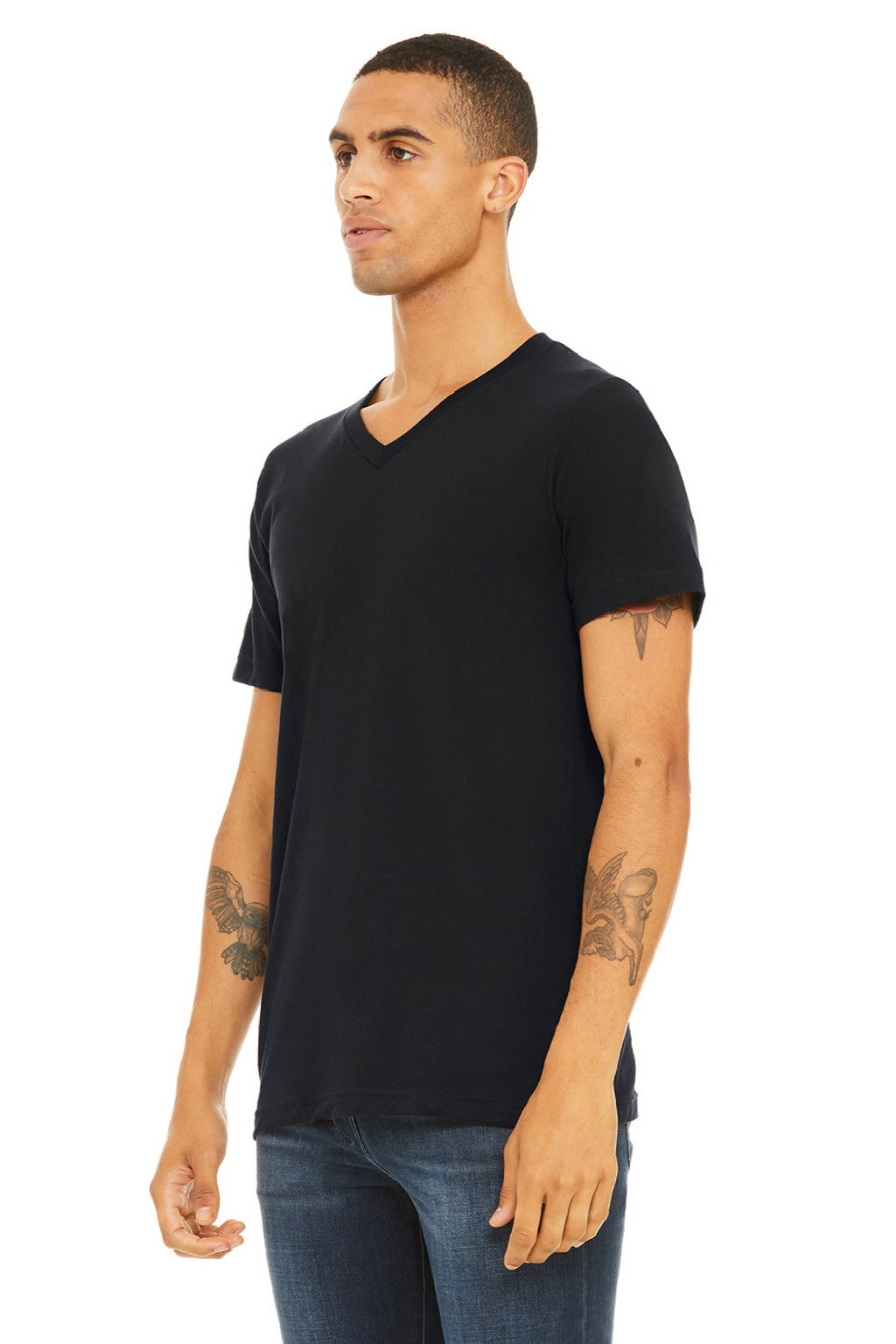 Bella + Canvas BC3005/3005 Mens Jersey Short Sleeve V-Neck T-Shirt Vintage Black Model 3Q