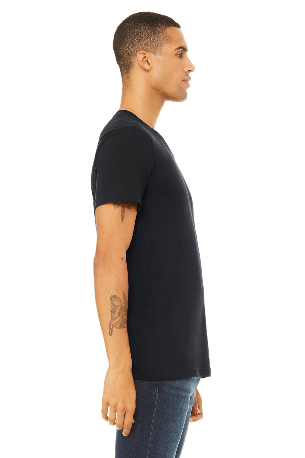 Bella + Canvas BC3005/3005 Mens Jersey Short Sleeve V-Neck T-Shirt Vintage Black Model Side