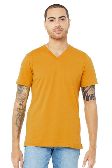 Bella + Canvas BC3005/3005 Mens Jersey Short Sleeve V-Neck T-Shirt Mustard Yellow Model Front