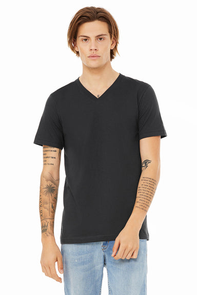Bella + Canvas BC3005/3005/3655C Mens Jersey Short Sleeve V-Neck T-Shirt Dark Grey Model Front
