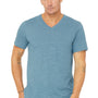 Bella + Canvas Mens Textured Jersey Short Sleeve V-Neck T-Shirt - Denim Blue Slub - Closeout