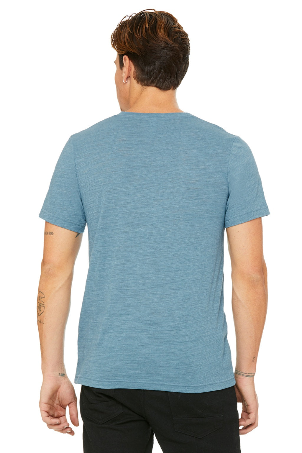 Bella + Canvas BC3655/3655C Mens Textured Jersey Short Sleeve V-Neck T-Shirt Denim Blue Slub Model Back