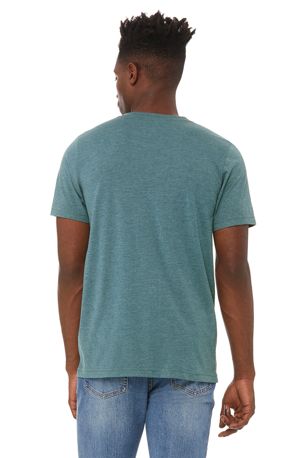Bella + Canvas BC3005CVC Mens CVC Short Sleeve V-Neck T-Shirt Heather Deep Teal Model Back