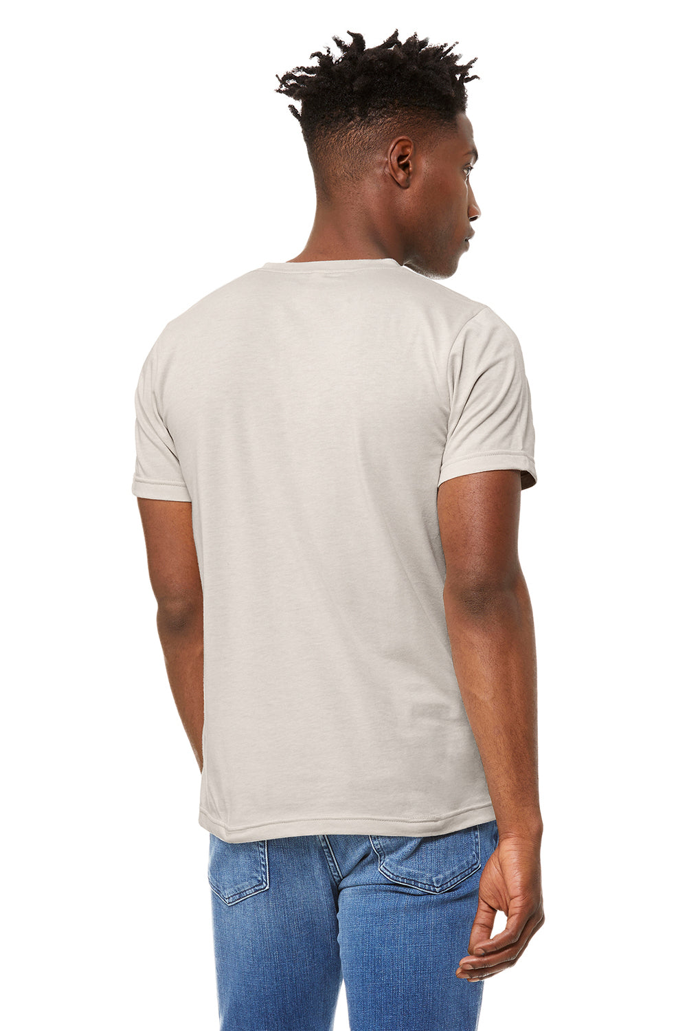 Bella + Canvas BC3005CVC Mens CVC Short Sleeve V-Neck T-Shirt Heather Dust Model Back