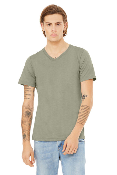 Bella + Canvas BC3005CVC Mens CVC Short Sleeve V-Neck T-Shirt Heather Stone Model Front