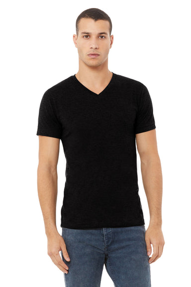 Bella + Canvas BC3005CVC Mens CVC Short Sleeve V-Neck T-Shirt Solid Black Model Front