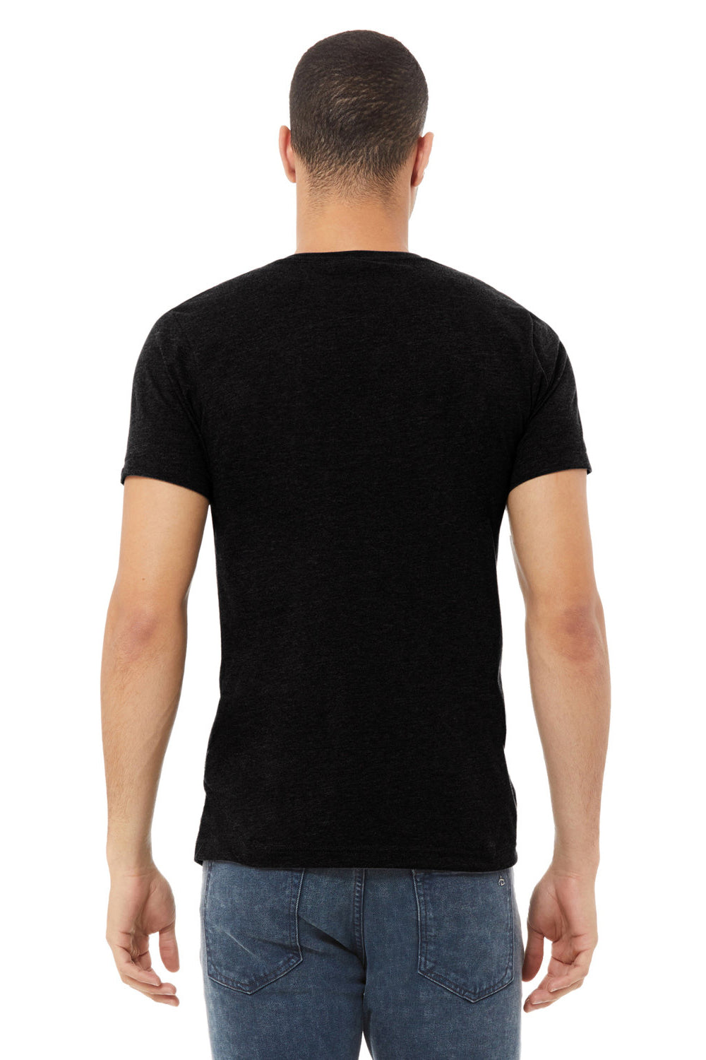 Bella + Canvas BC3005CVC Mens CVC Short Sleeve V-Neck T-Shirt Solid Black Model Back