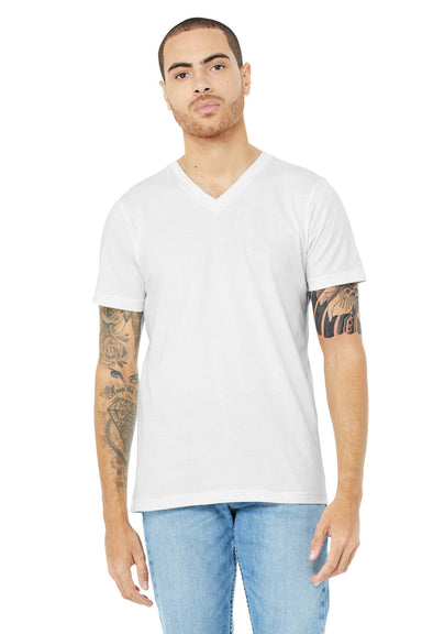 Bella + Canvas BC3005CVC Mens CVC Short Sleeve V-Neck T-Shirt Solid White Model Front