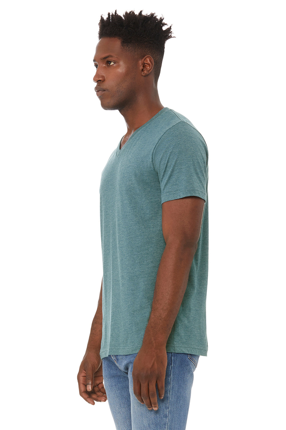 Bella + Canvas BC3005CVC Mens CVC Short Sleeve V-Neck T-Shirt Heather Deep Teal Model 3Q