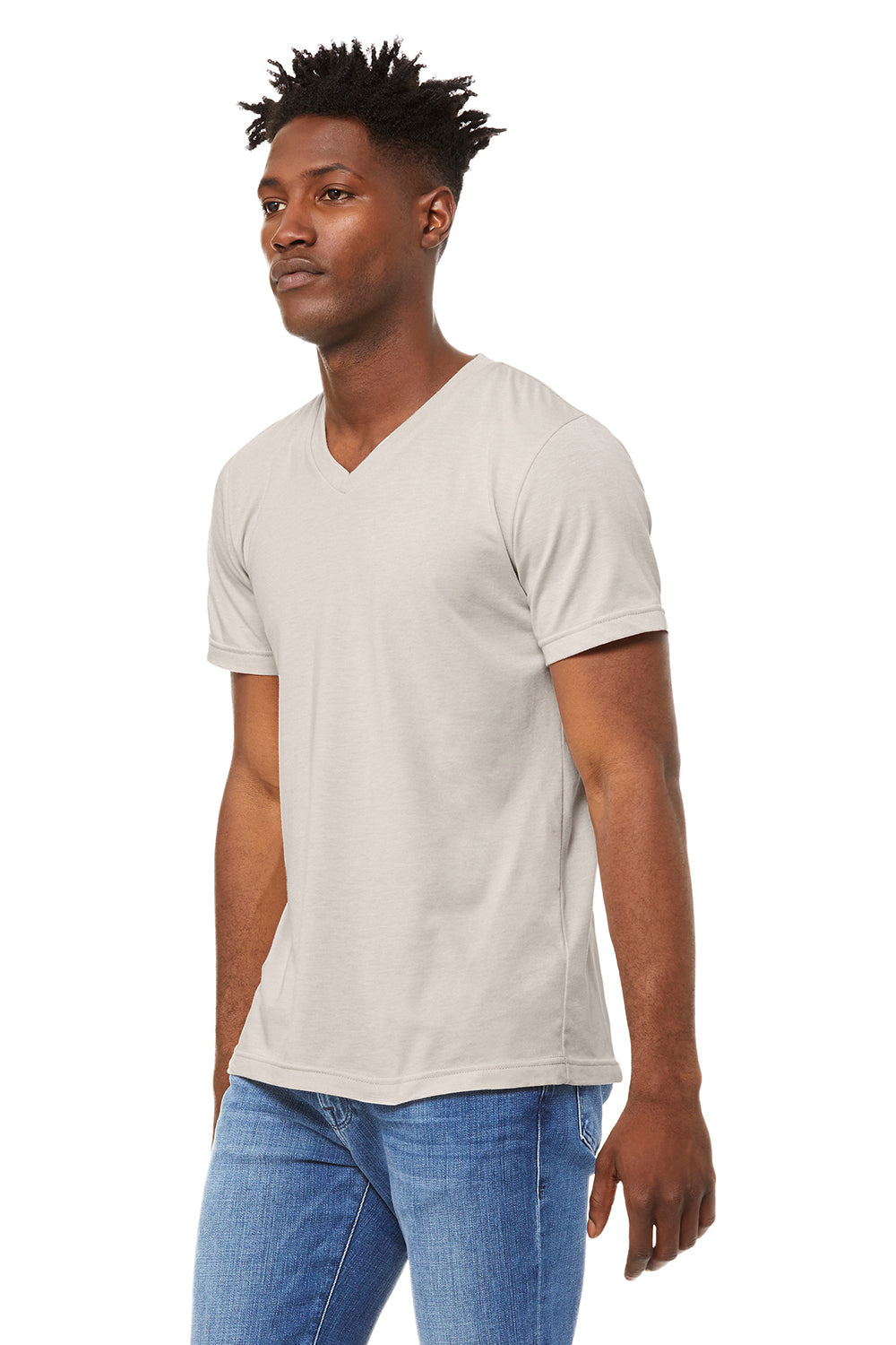 Bella + Canvas BC3005CVC Mens CVC Short Sleeve V-Neck T-Shirt Heather Dust Model 3Q