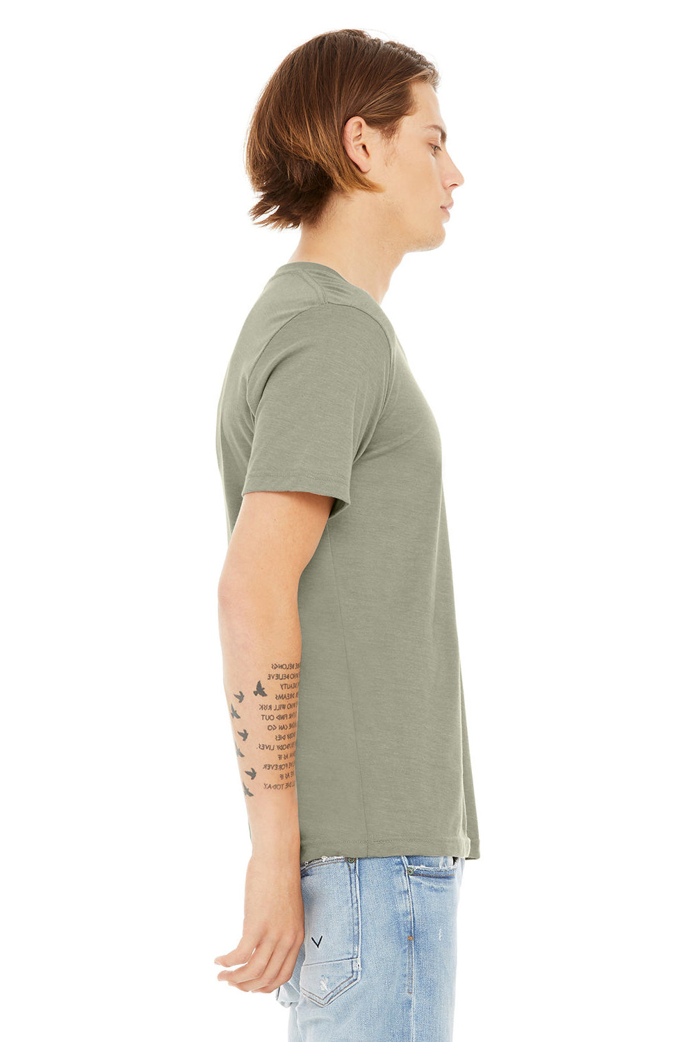 Bella + Canvas BC3005CVC Mens Jersey Short Sleeve V-Neck T-Shirt Heather Stone Model Side