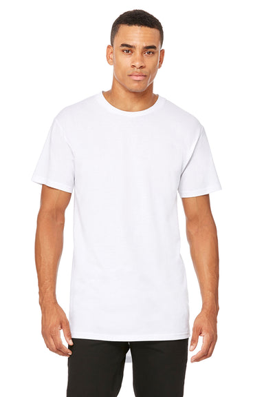 Bella + Canvas 3006 Mens Long Body Urban Short Sleeve Crewneck T-Shirt White Model Front