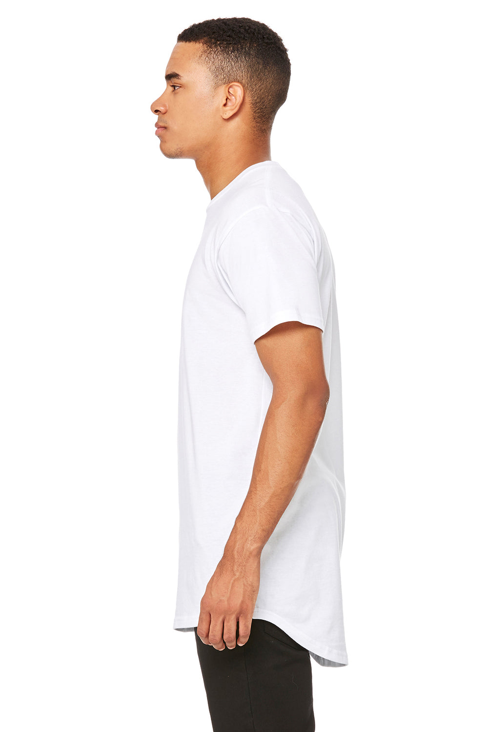 Bella + Canvas 3006 Mens Long Body Urban Short Sleeve Crewneck T-Shirt White Model Side