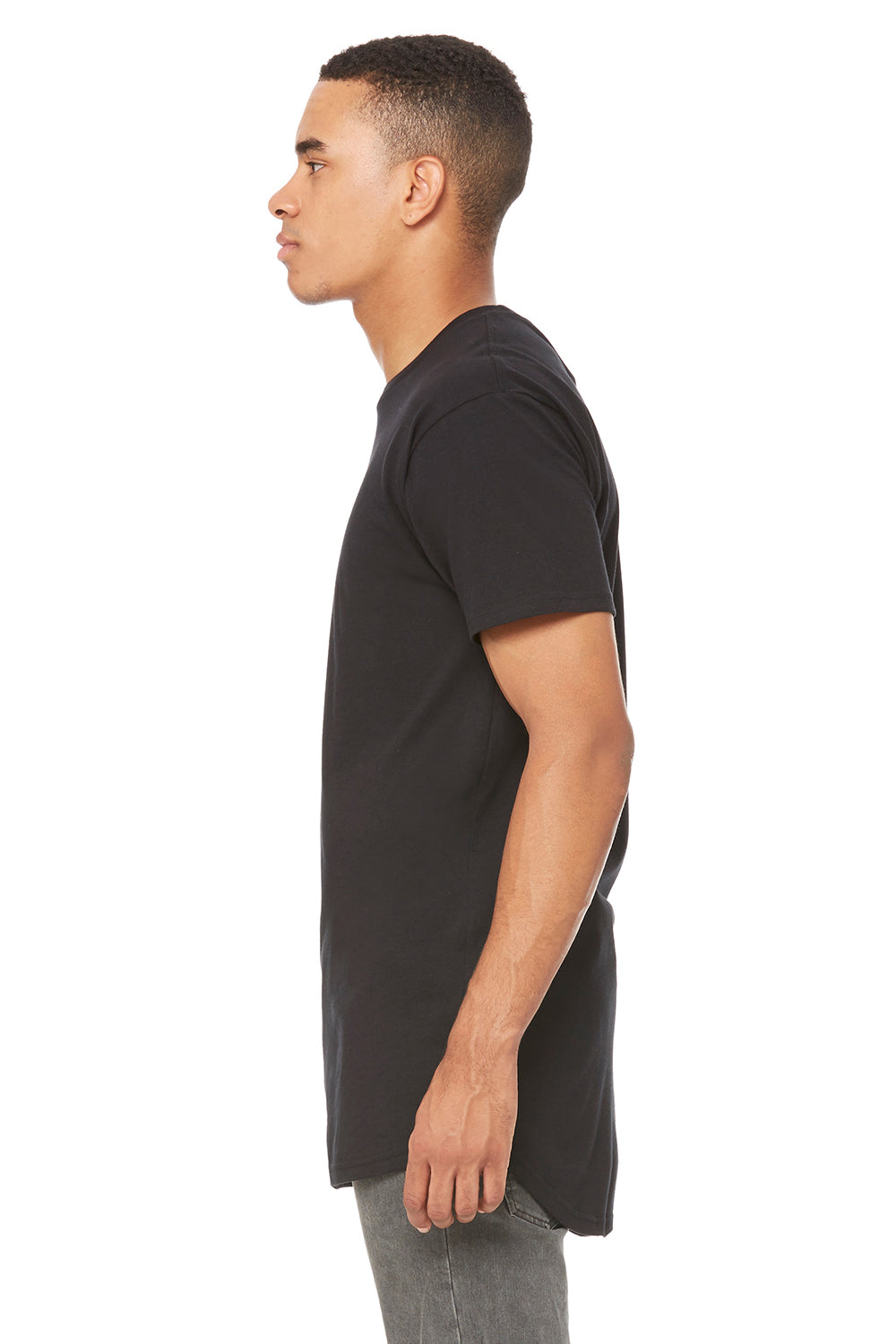 Bella + Canvas 3006 Mens Long Body Urban Short Sleeve Crewneck T-Shirt Black Model Side