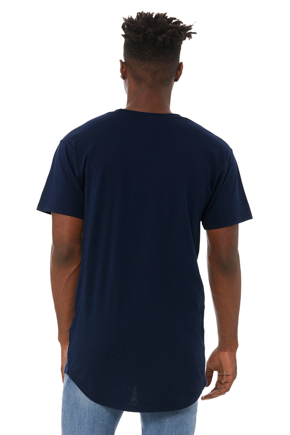 Bella + Canvas 3006 Mens Long Body Urban Short Sleeve Crewneck T-Shirt Navy Blue Model Back