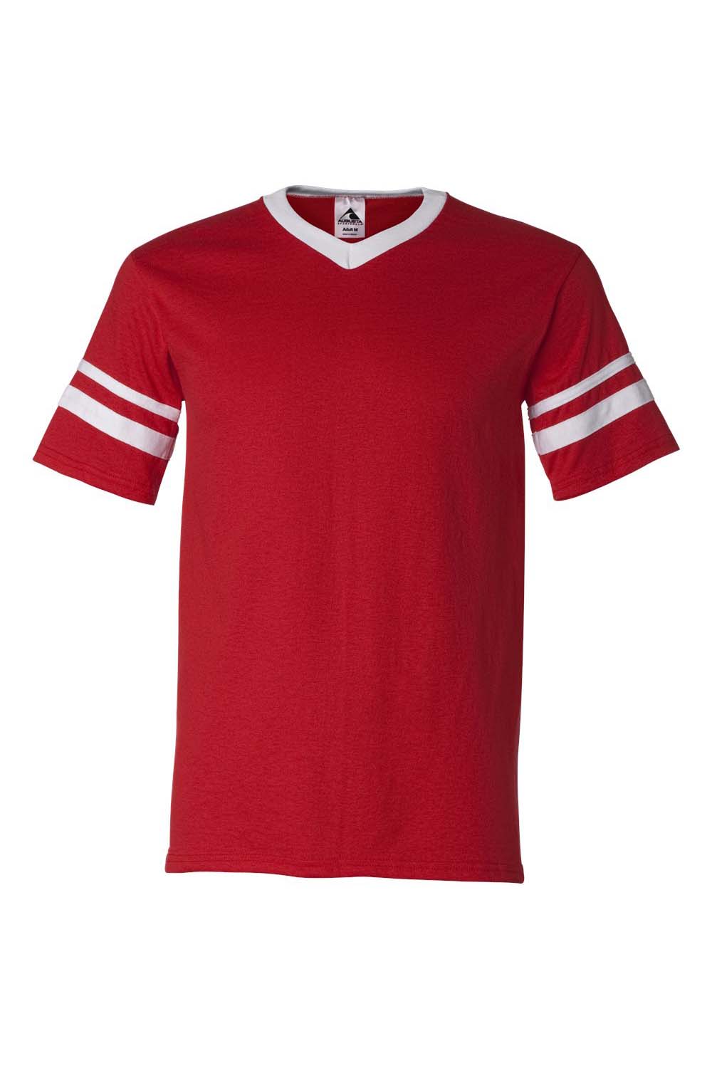 Augusta Sportswear 360 Mens Short Sleeve V-Neck T-Shirt Red/White Model Flat Front