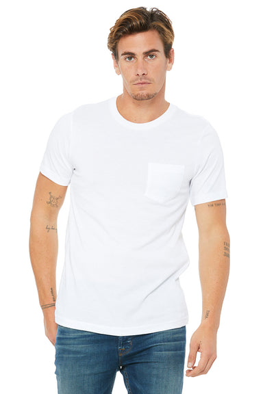 Bella + Canvas 3021 Mens Jersey Short Sleeve Crewneck T-Shirt w/ Pocket White Model Front