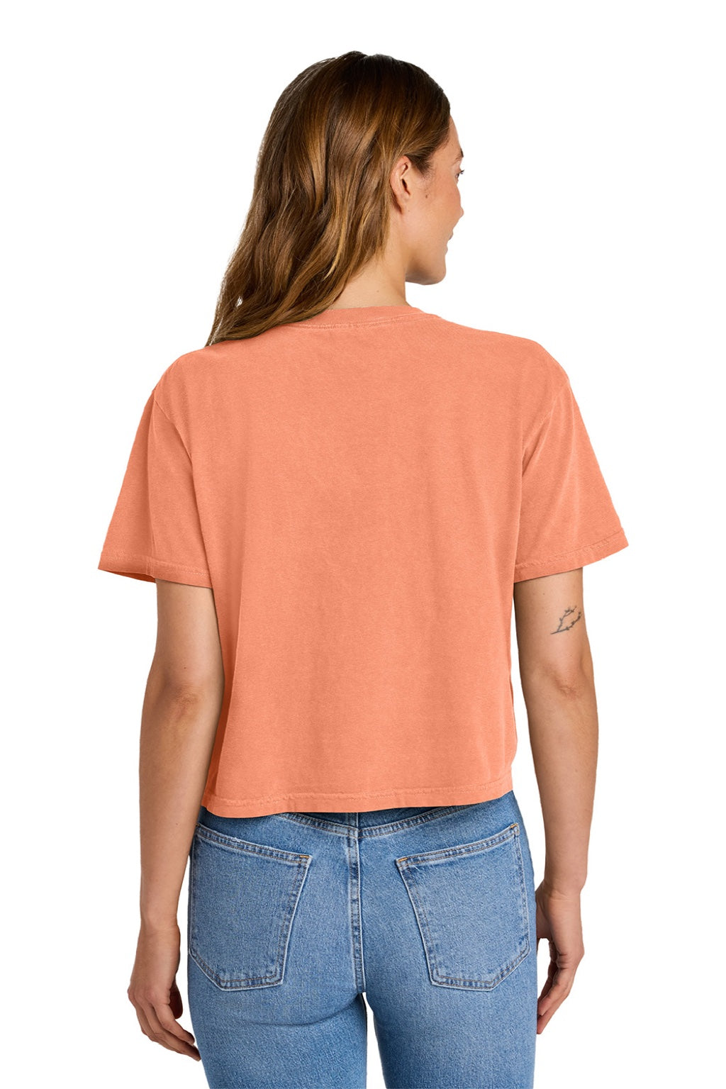 Comfort Colors 3023CL Womens Short Sleeve Crewneck T-Shirt Neon Cantloupe Orange Model Back