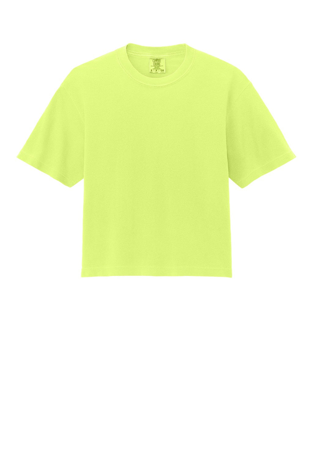 Comfort Colors 3023CL Womens Short Sleeve Crewneck T-Shirt Neon Lemon Yellow Flat Front