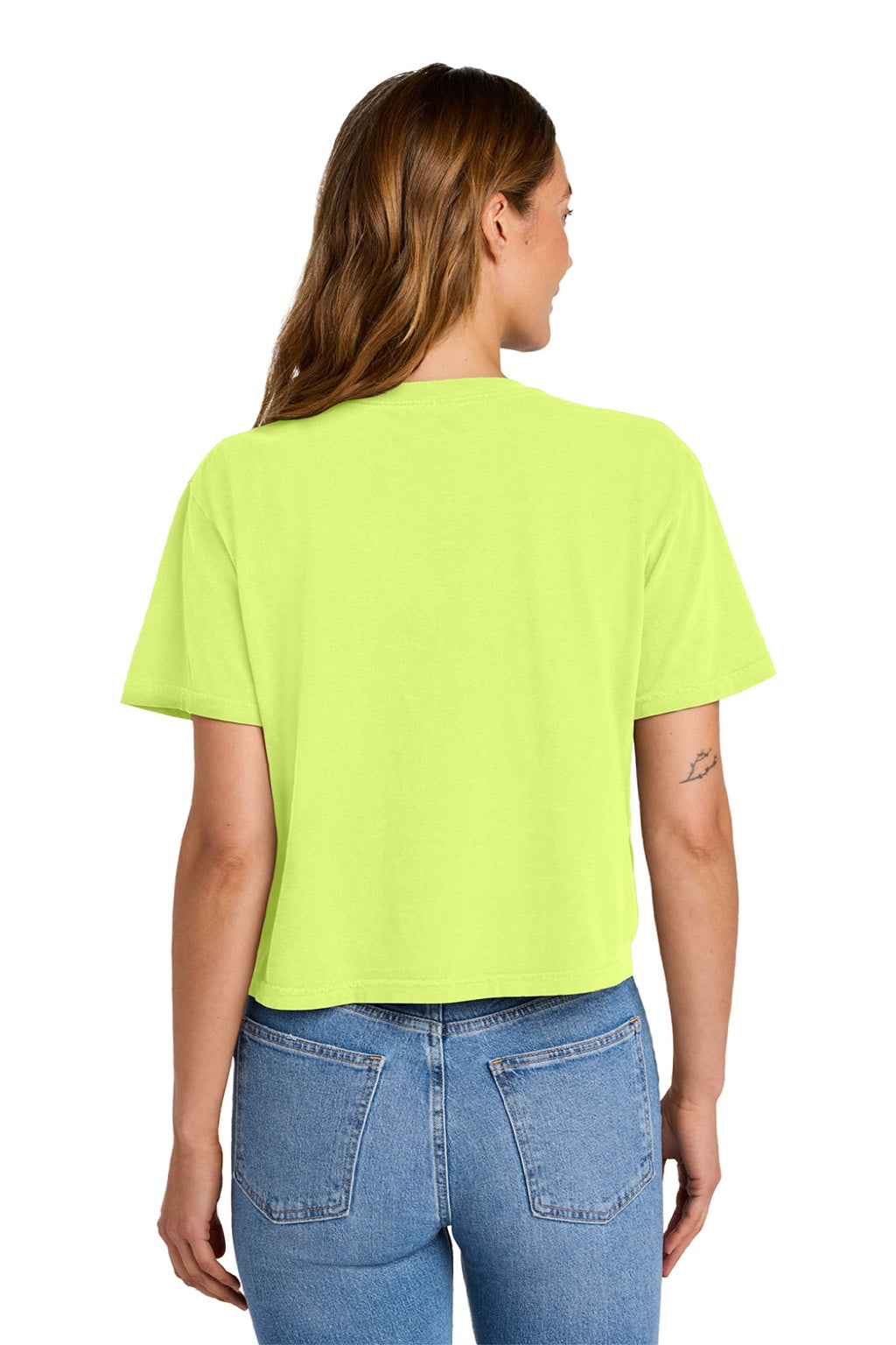 Comfort Colors 3023CL Womens Short Sleeve Crewneck T-Shirt Neon Lemon Yellow Model Back