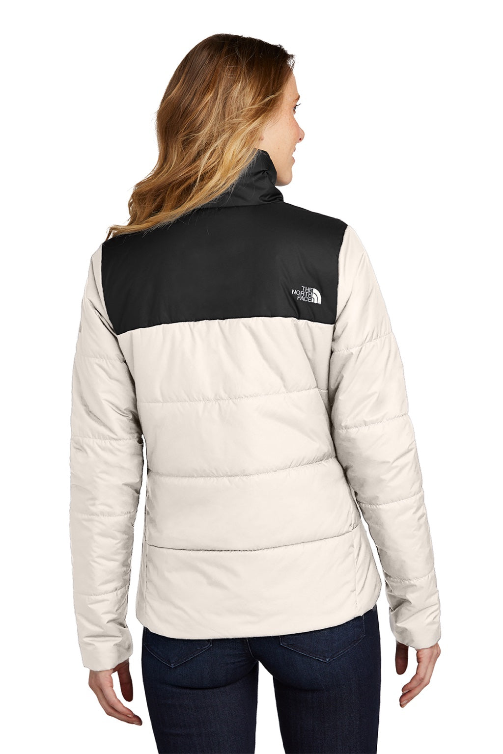 The North Face NF0A7V6K Womens Everyday Water Resistant Insulated Full Zip Jacket Vintage White Model Back