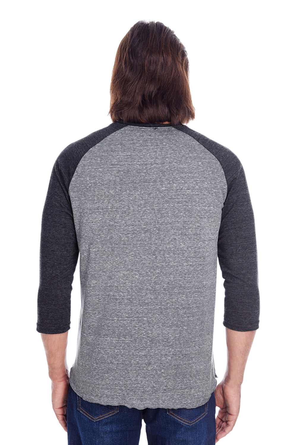 Threadfast Apparel 302G Mens 3/4 Sleeve Crewneck T-Shirt Grey/Black Model Back