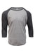 Threadfast Apparel 302G Mens 3/4 Sleeve Crewneck T-Shirt Grey/Black Flat Front