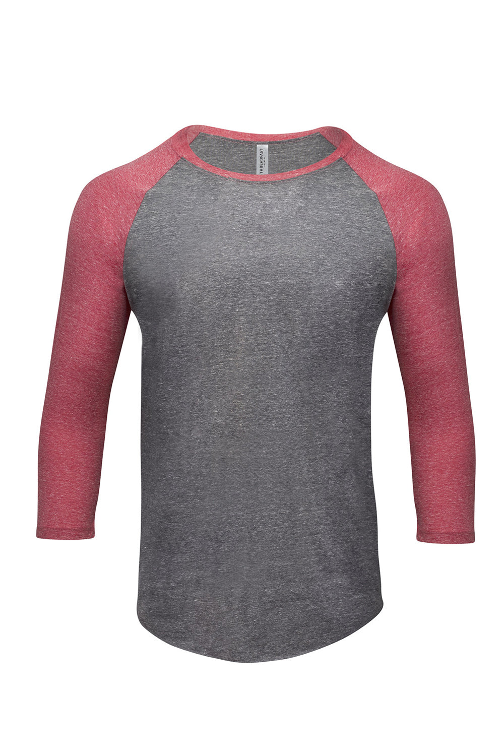 Threadfast Apparel 302G Mens 3/4 Sleeve Crewneck T-Shirt Grey/Red Flat Front