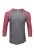 Threadfast Apparel 302G Mens 3/4 Sleeve Crewneck T-Shirt Grey/Red Flat Front
