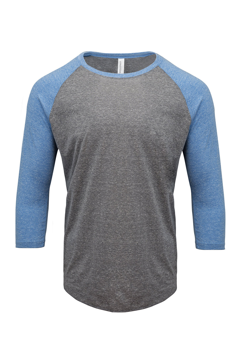 Threadfast Apparel 302G Mens 3/4 Sleeve Crewneck T-Shirt Grey/Royal Blue Flat Front