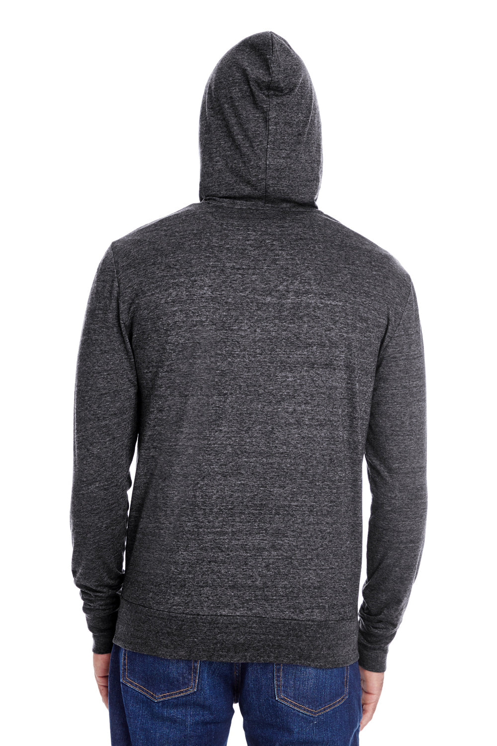 Threadfast Apparel 302Z Mens Full Zip Hooded Sweatshirt Hoodie w/ Pockets Black Model Back