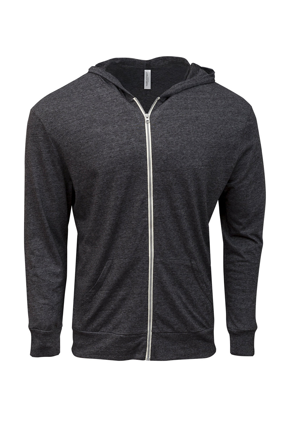 Threadfast Apparel 302Z Mens Full Zip Hooded Sweatshirt Hoodie w/ Pockets Black Flat Front