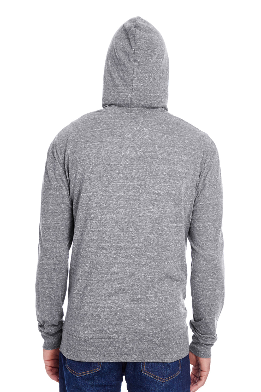 Threadfast Apparel 302Z Mens Full Zip Hooded Sweatshirt Hoodie w/ Pockets Grey Model Back