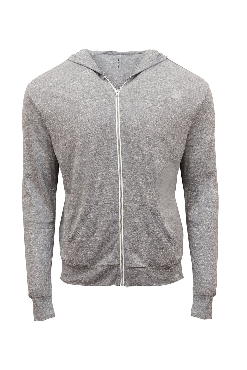 Threadfast Apparel 302Z Mens Full Zip Hooded Sweatshirt Hoodie w/ Pockets Grey Flat Front