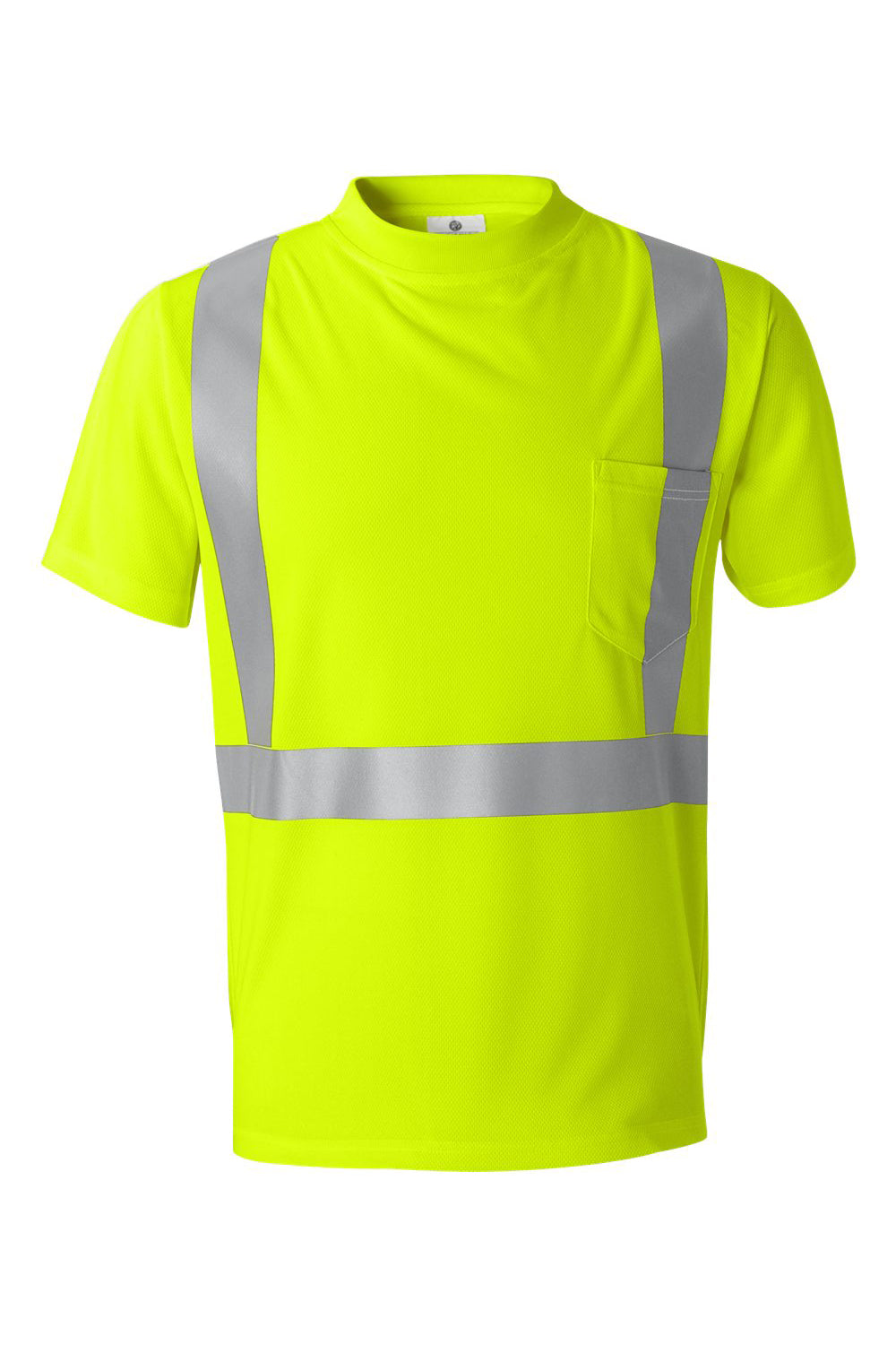 Kishigo 9110-9111 Mens High Performance Moisture Wicking Microfiber Short Sleeve Crewneck T-Shirt w/ Pocket Lime Green Flat Front