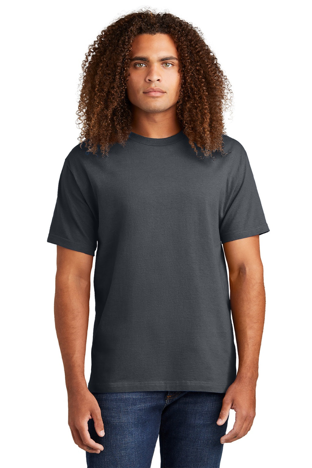 American Apparel 1301 Mens Short Sleeve Crewneck T-Shirt Charcoal Grey Model Front