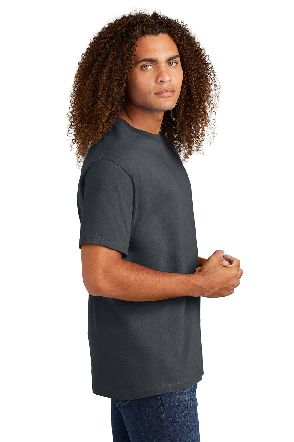 American Apparel 1301/AL1301 Mens Short Sleeve Crewneck T-Shirt Charcoal Grey Model Side