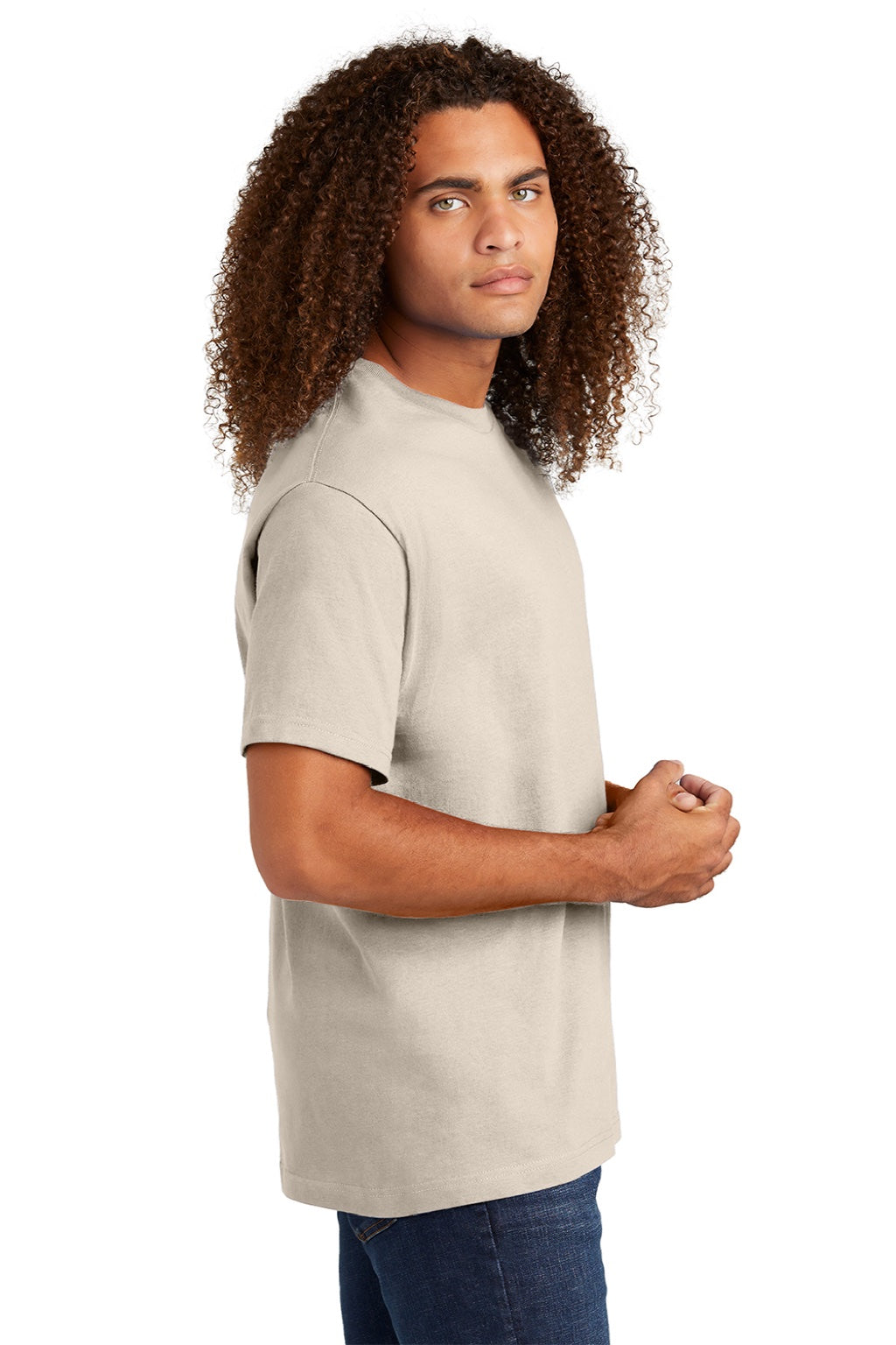 American Apparel 1301 Mens Short Sleeve Crewneck T-Shirt Cream Model Side
