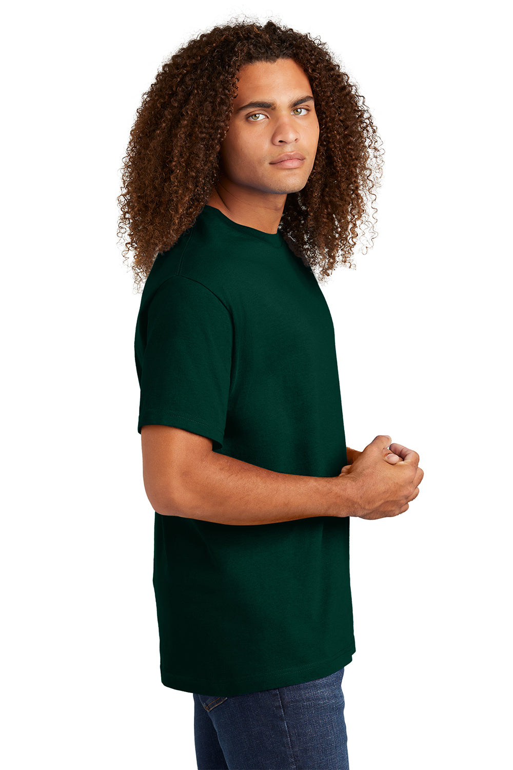 American Apparel 1301/AL1301 Mens Short Sleeve Crewneck T-Shirt Forest Green Model Side