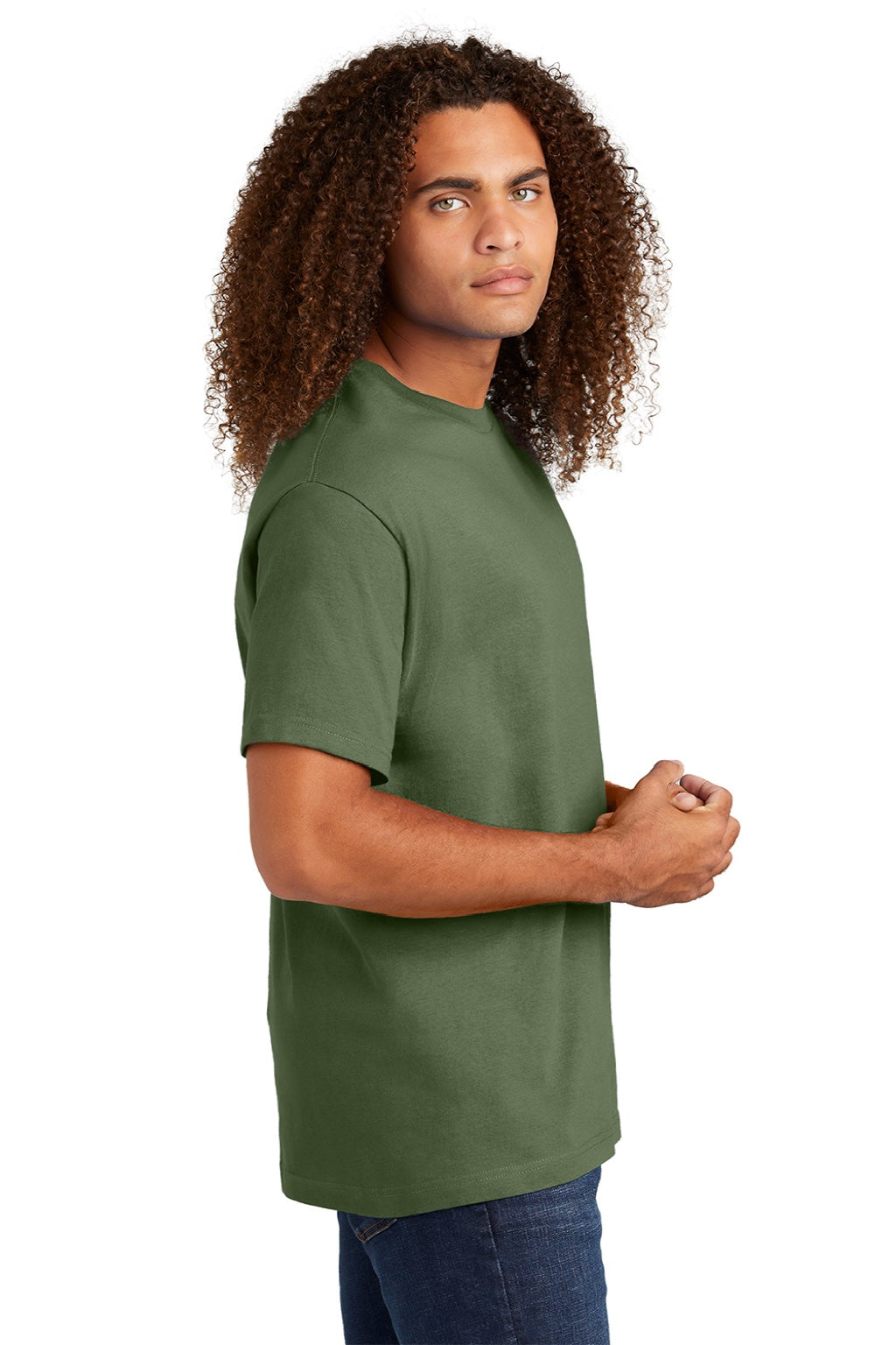 American Apparel 1301 Mens Short Sleeve Crewneck T-Shirt Military Green Model Side