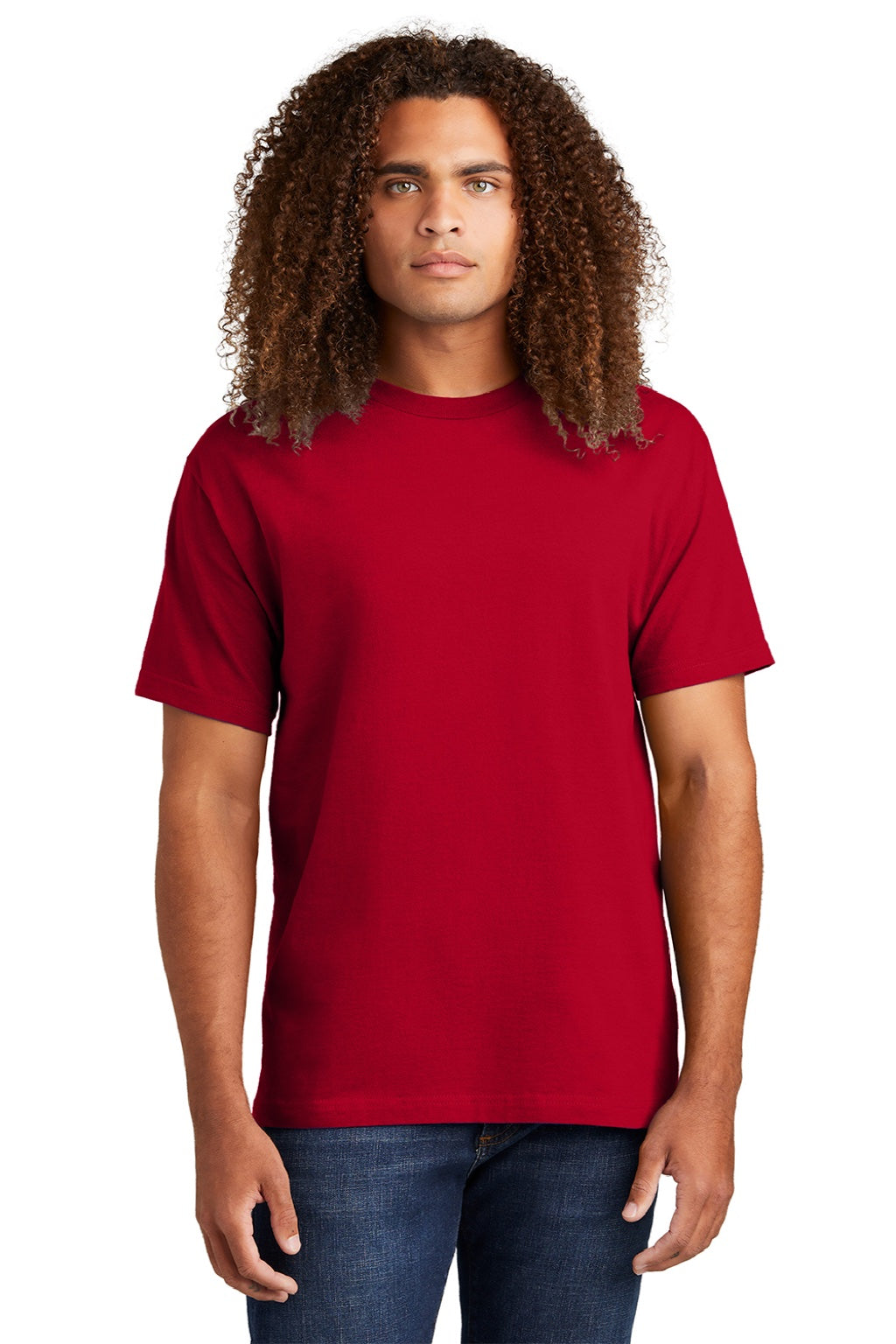 American Apparel 1301 Mens Short Sleeve Crewneck T-Shirt Red Model Front
